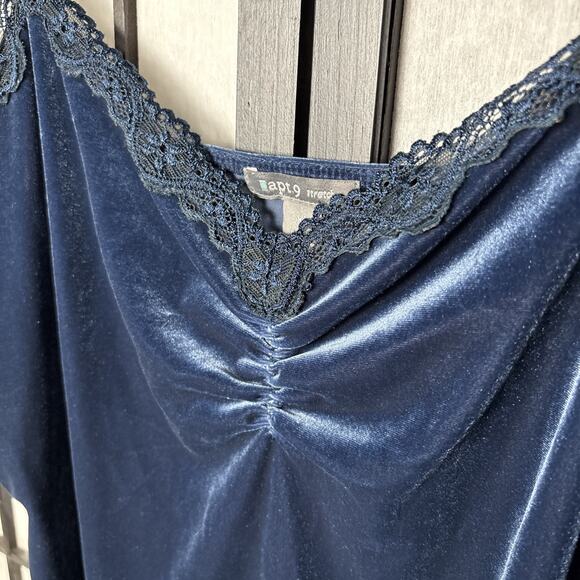 Y2K Velvet Tank Lace Trim Romantic‎ Cottagecore XL Navy Adjustable Strap - Picture 5 of 6